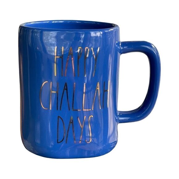 Rae Dunn Hanukkah Inspired Coffee Mug (Happy Challah Days) Blue Gold NWOT - Picture 4 of 8
